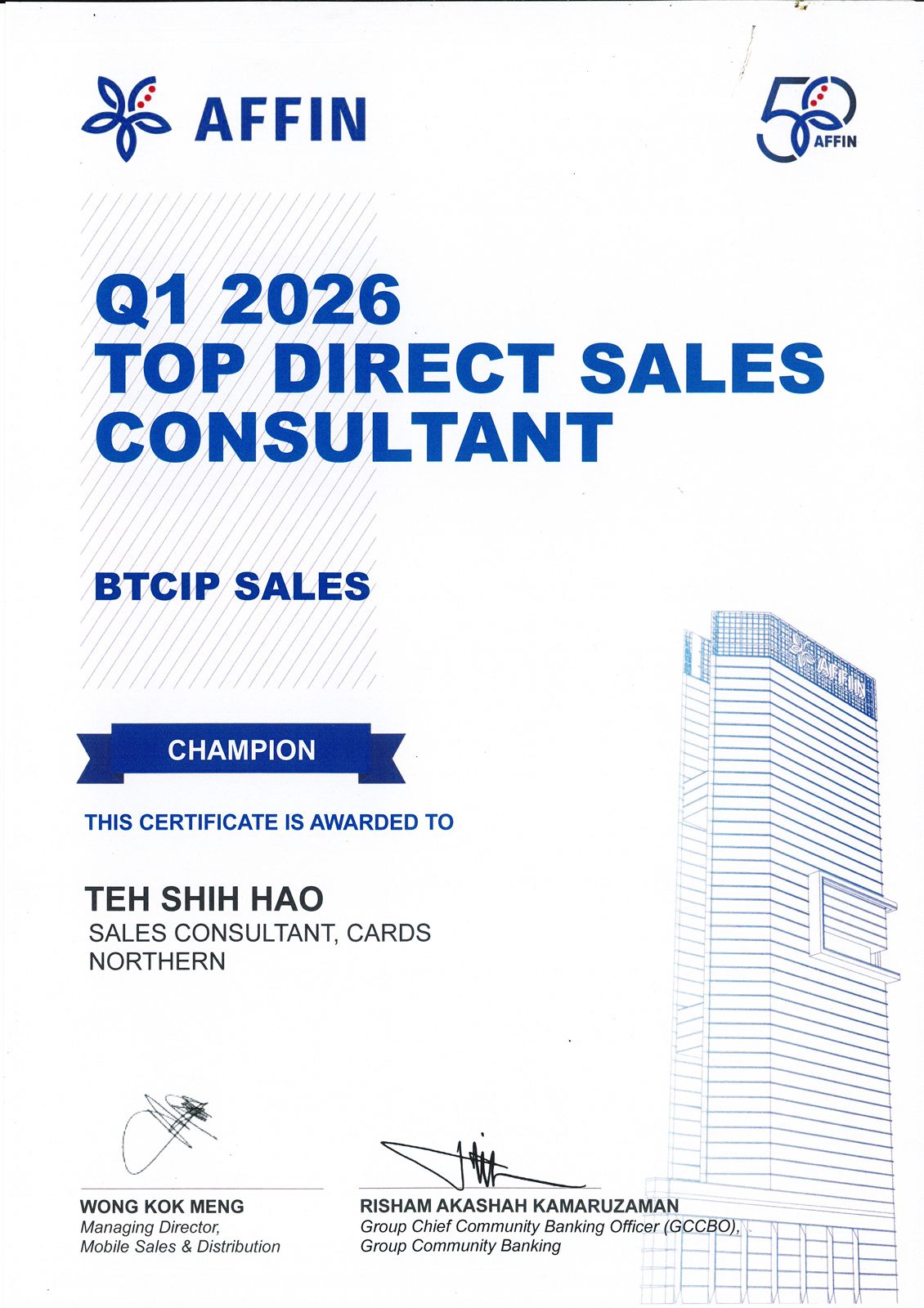 BTCIP Sales — Champion, AFFIN Group · Q1 2026